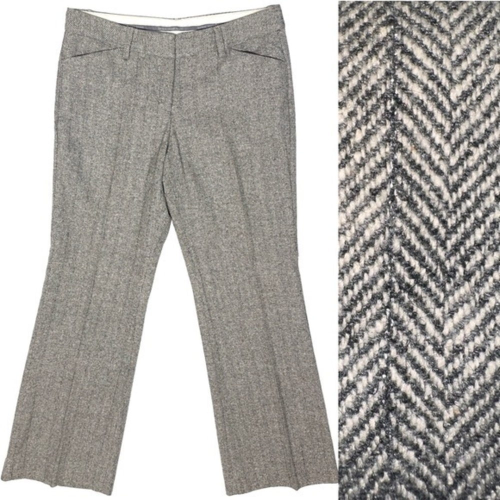 Express Wool Silk Blend Silver Metallic Herringbone Pleat Front Editor Pants 8